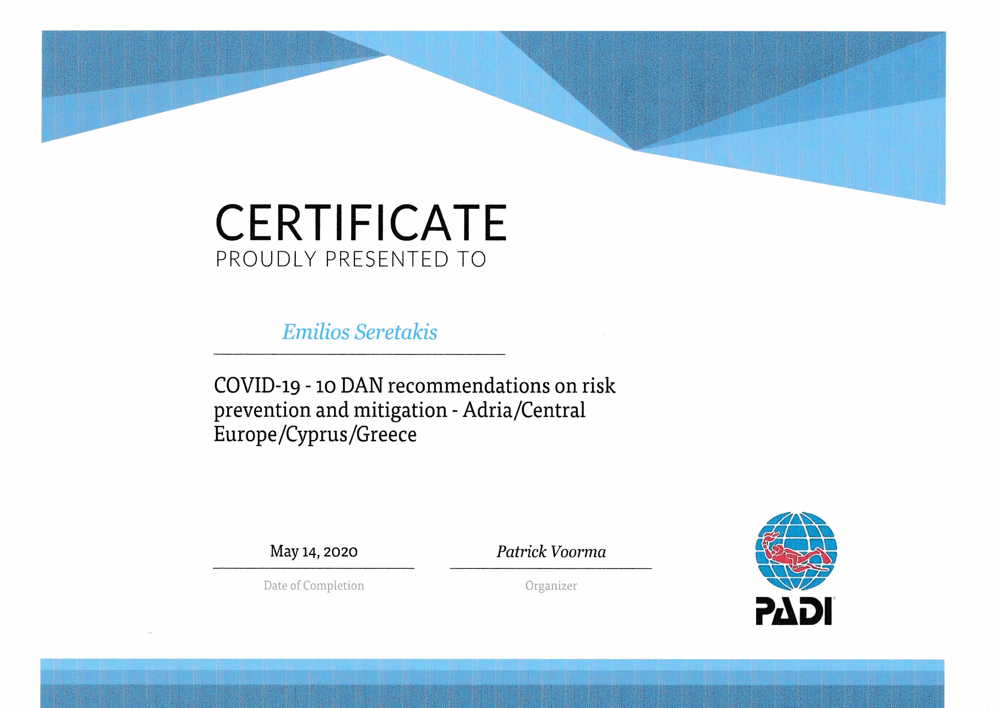 DAN_COVID19 Dive Greece certificate