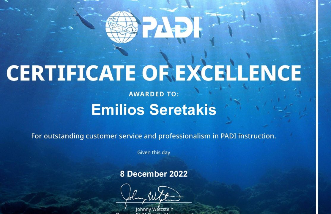 dive-greece-padi-excellence-certificate-2022