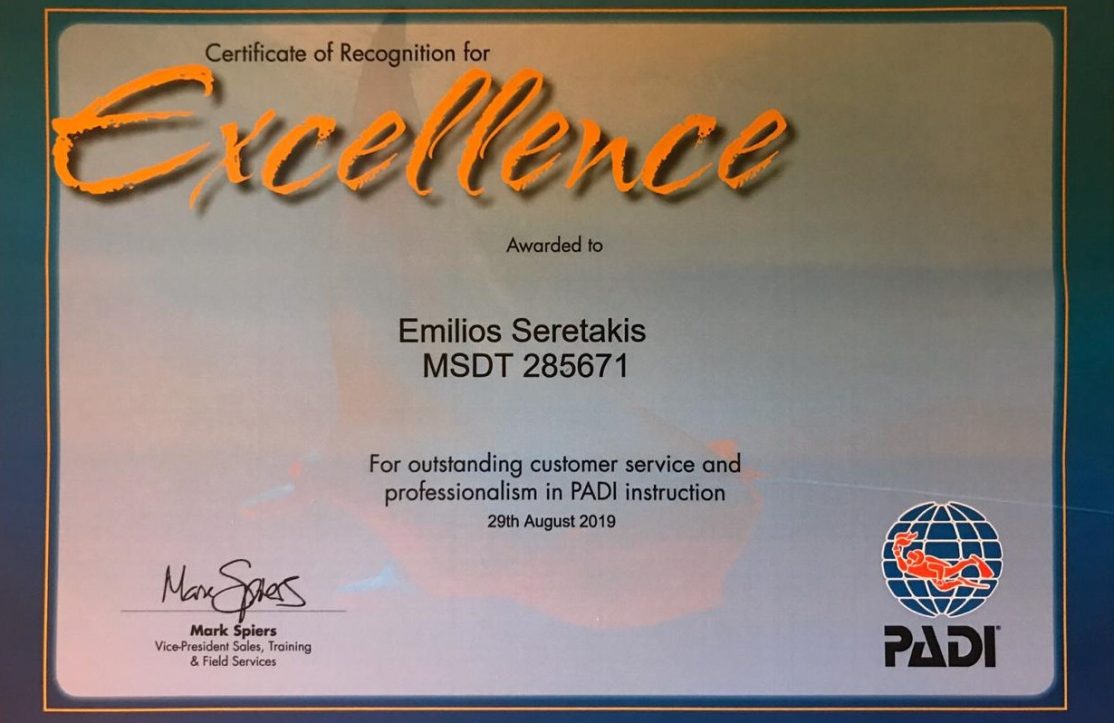padi-excellence-certificate-dive-greece-august-2019